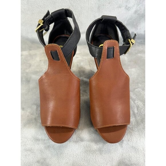 Candies Shoes Women's 6 Brown and black Peep Toe 4" Chunky Heels w/ ankle strap - Picture 11 of 16